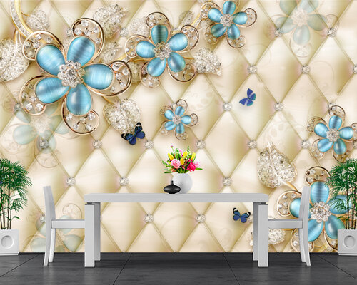 Голубые цветы на стеганном полотне Голубые цветы на стеганном полотне