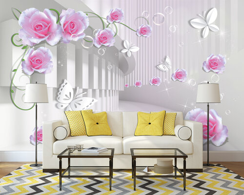 3D Уходящий вдаль тоннель с розовым соцветием 3D Уходящий вдаль тоннель с розовым соцветием