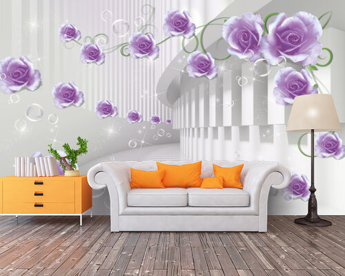 3D Стремительный тоннель и фиолетовые цветы 3D Стремительный тоннель и фиолетовые цветы