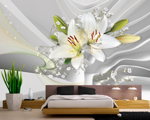 3D Лилии с бутонами на объемном фоне 3D Лилии с бутонами на объемном фоне