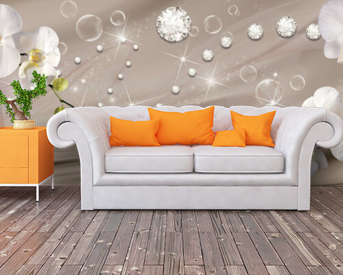 3D Белые орхидеи на стене из страз 3D Белые орхидеи на стене из страз