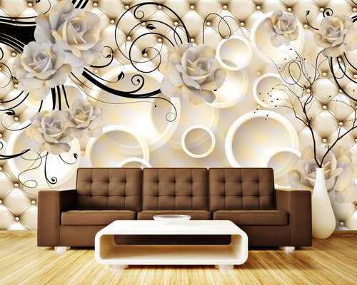 3D Розы на бежевой стеганной коже 3D Розы на бежевой стеганной коже