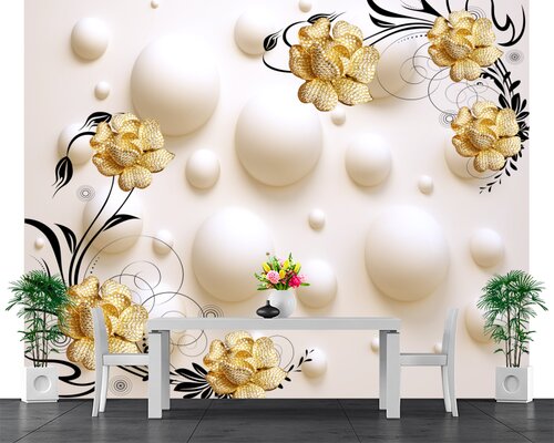 3D Золотые вьющиеся цветы на сферах 3D Золотые вьющиеся цветы на сферах