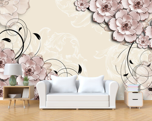 3D Бледно-розовые цветы с орнаментом 3D Бледно-розовые цветы с орнаментом