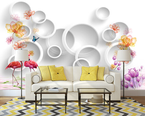 3D Огненные фламинго на фоне объемного круга 3D Огненные фламинго на фоне объемного круга