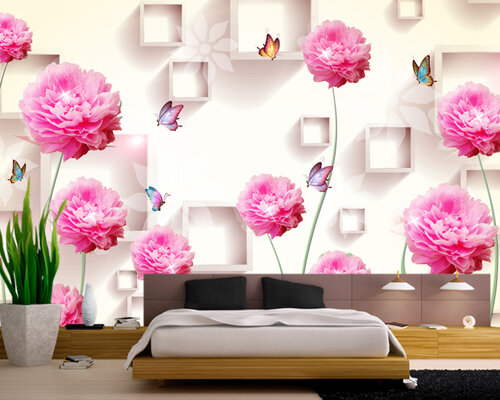 3D Пионы в саду с бабочками 3D Пионы в саду с бабочками