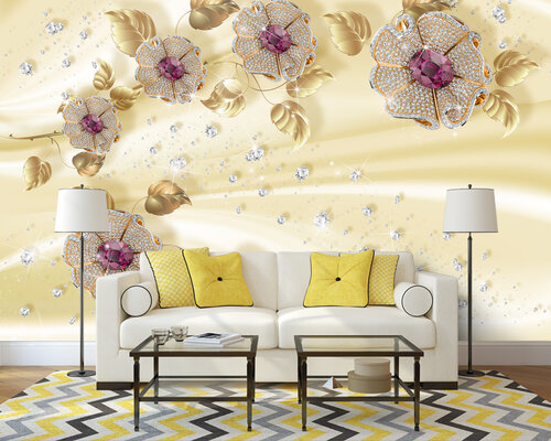 3D Мелкие цветочки на желтом 3D Мелкие цветочки на желтом