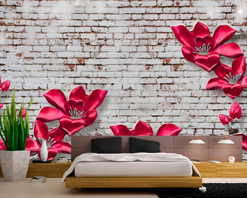 3D Яркие цветы из керамики на стене в стиле лофт 3D Яркие цветы из керамики на стене в стиле лофт