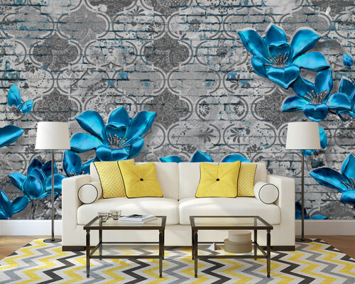 3D Бирюзовые магнолии на сером фактурном фоне 3D Бирюзовые магнолии на сером фактурном фоне