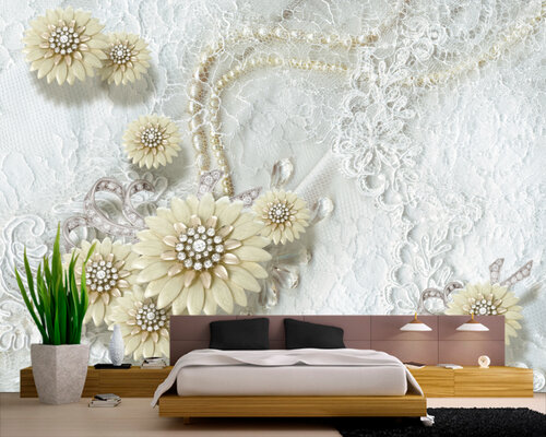 3D Белые цветы на кружевах 3D Белые цветы на кружевах