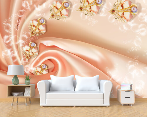 3D Ювелирные цветы на шелке цвета персик 3D Ювелирные цветы на шелке цвета персик