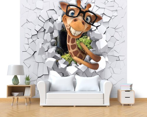 3D Жираф в очках рвется сквозь стену 3D Жираф в очках рвется сквозь стену