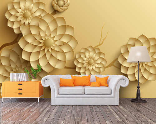 3D Графические цветы на золотом фоне 3D Графические цветы на золотом фоне