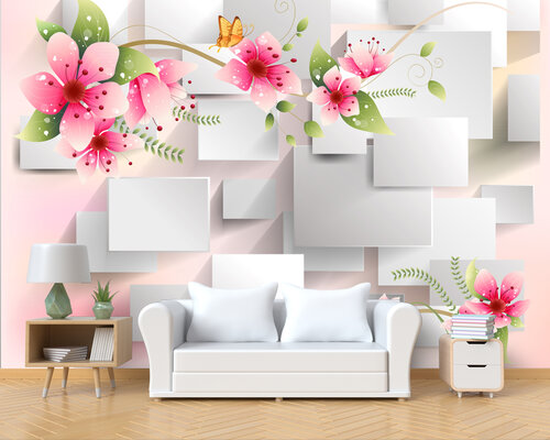 3D Цветущая слива с бабочками 3D Цветущая слива с бабочками