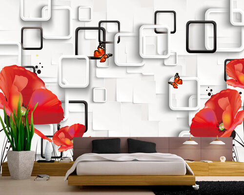 3D Красные маки на белом 3D Красные маки на белом