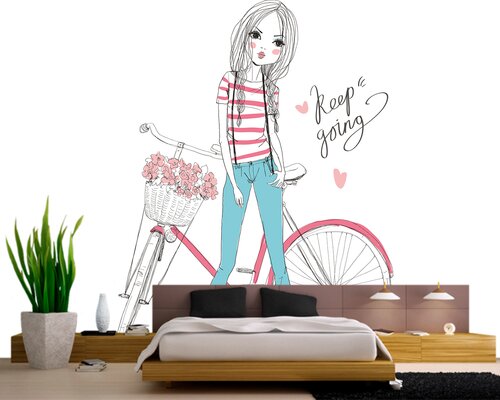 Модная парижская девушка на велосипеде Модная парижская девушка на велосипеде