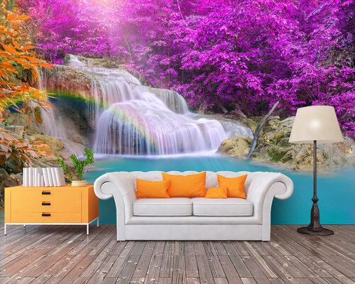 Цветущие деревья над водопадом Цветущие деревья над водопадом